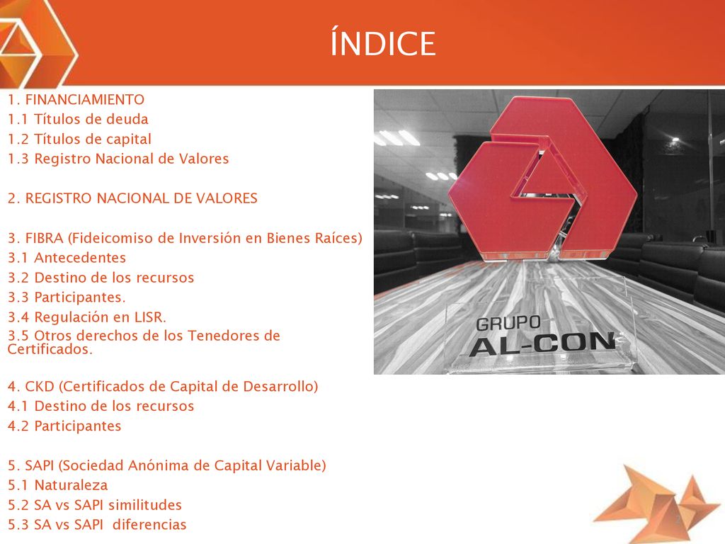 ÍNDICE 1. FINANCIAMIENTO 1.1 Títulos de deuda 1.2 Títulos de capital