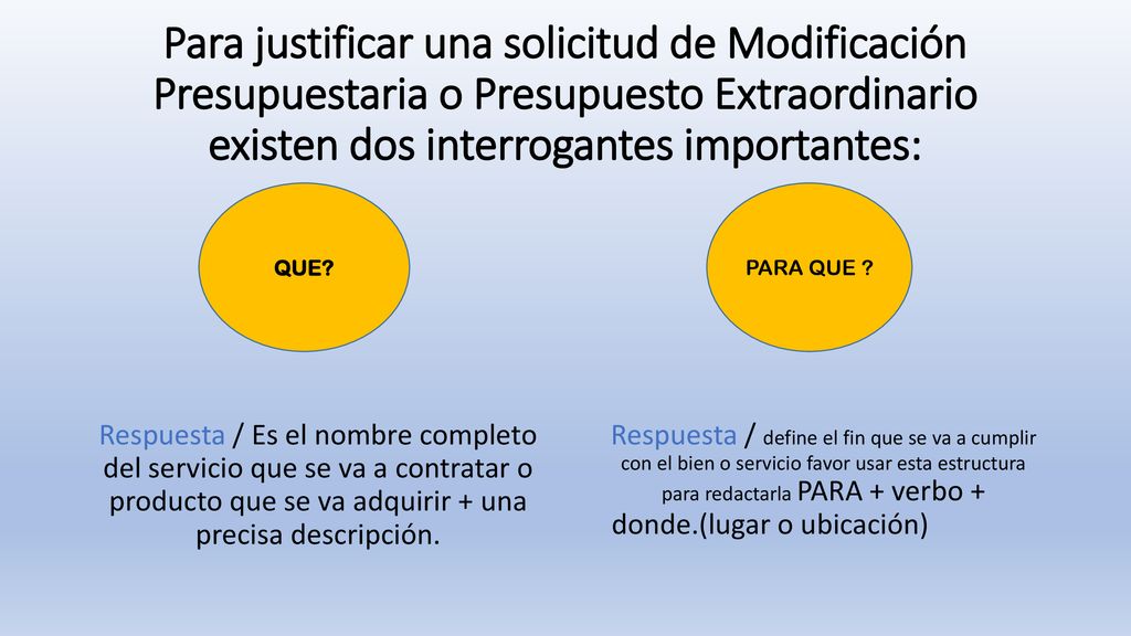 Para justificar una solicitud de Modificación Presupuestaria o Presupuesto Extraordinario existen dos interrogantes importantes: