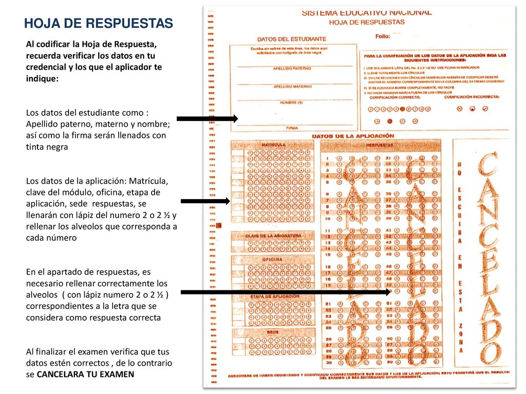 HOJA DE RESPUESTAS Al codificar la Hoja de Respuesta, recuerda verificar los datos en tu credencial y los que el aplicador te indique: