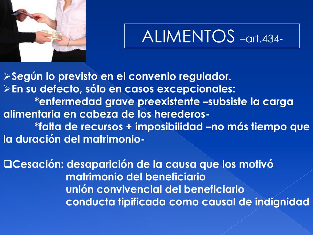 ALIMENTOS –art.434- Según lo previsto en el convenio regulador.