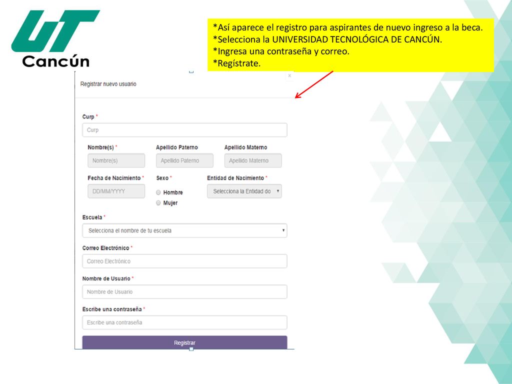 *Así aparece el registro para aspirantes de nuevo ingreso a la beca.
