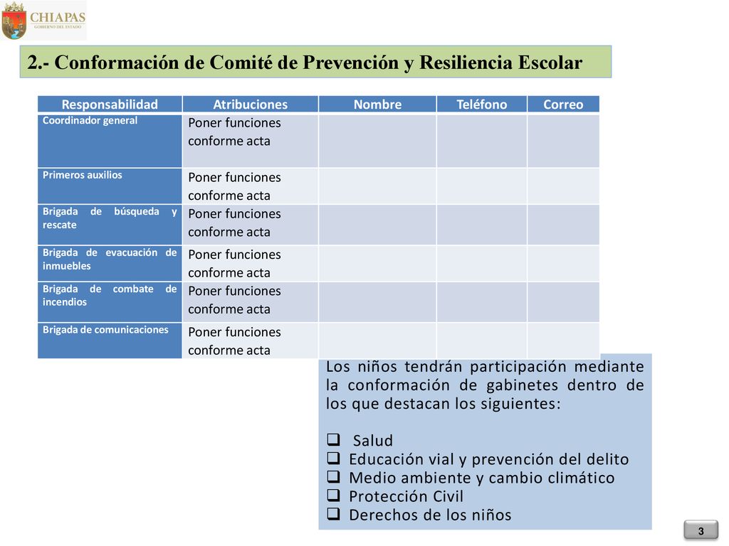 2.- Conformación de Comité de Prevención y Resiliencia Escolar