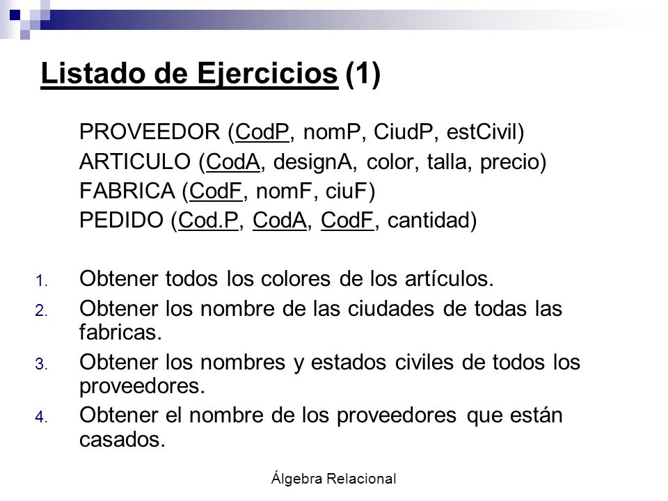 Listado de Ejercicios (1)