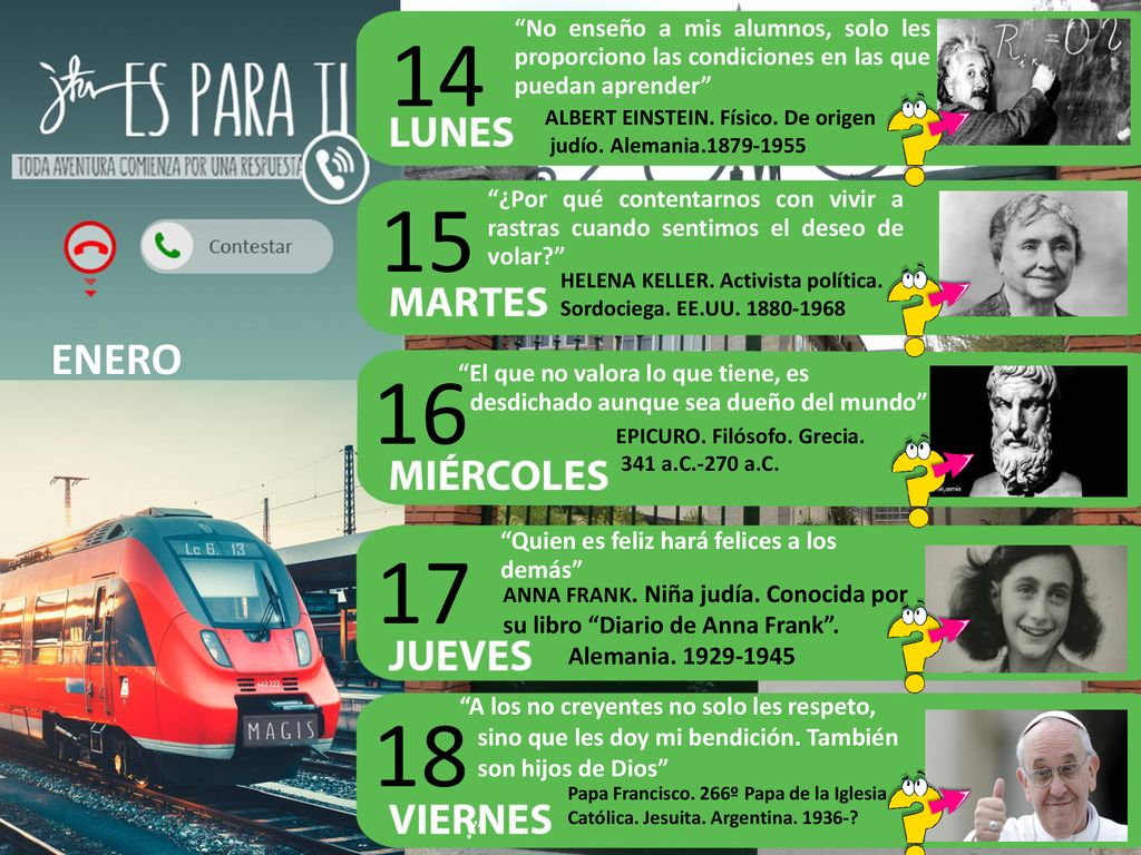 14 No enseño a mis alumnos, solo les proporciono las condiciones en las que puedan aprender ALBERT EINSTEIN. Físico. De origen.