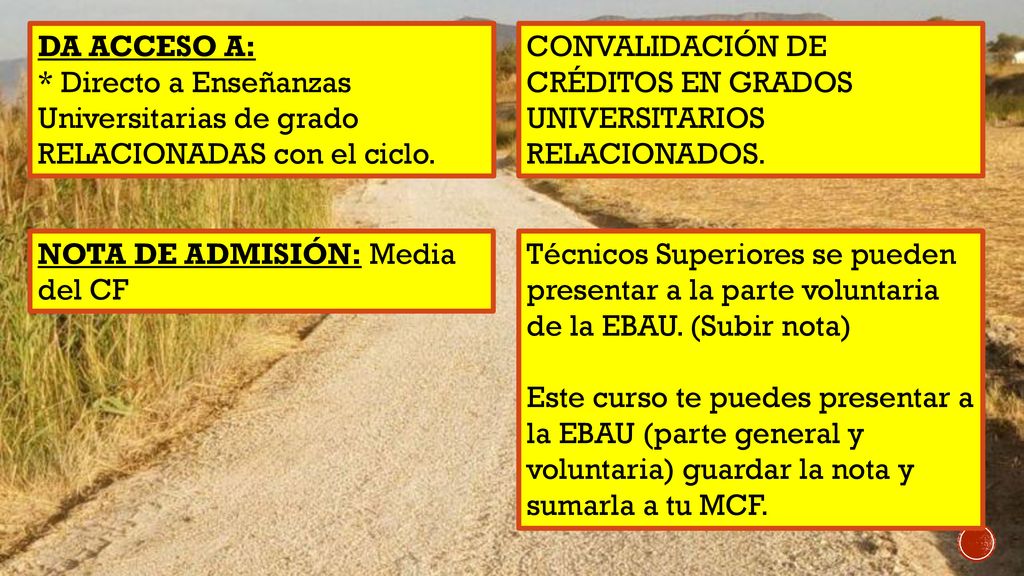 DA ACCESO A: * Directo a Enseñanzas Universitarias de grado RELACIONADAS con el ciclo.