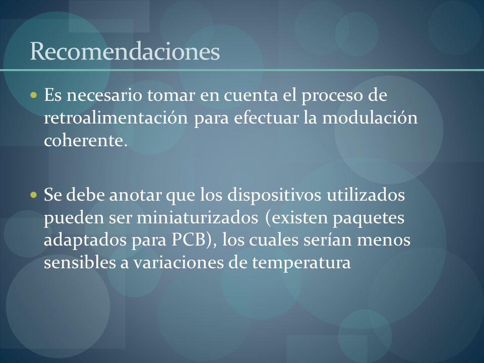Recomendaciones Es necesario tomar en cuenta el proceso de retroalimentación para efectuar la modulación coherente.