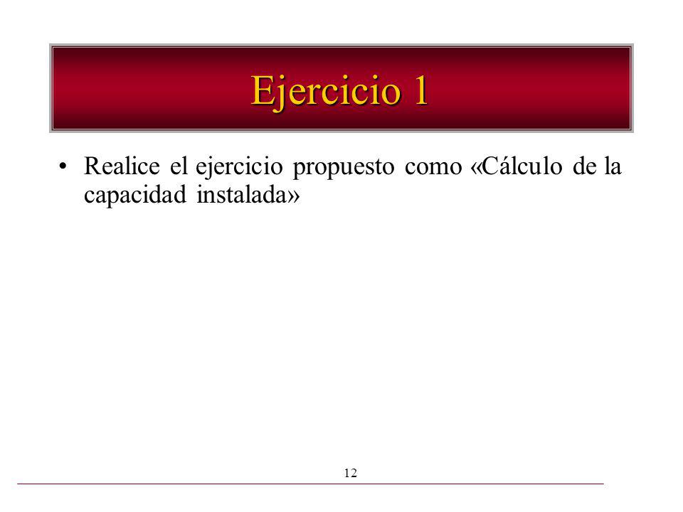Ejercicio 1 Realice el ejercicio propuesto como «Cálculo de la capacidad instalada»