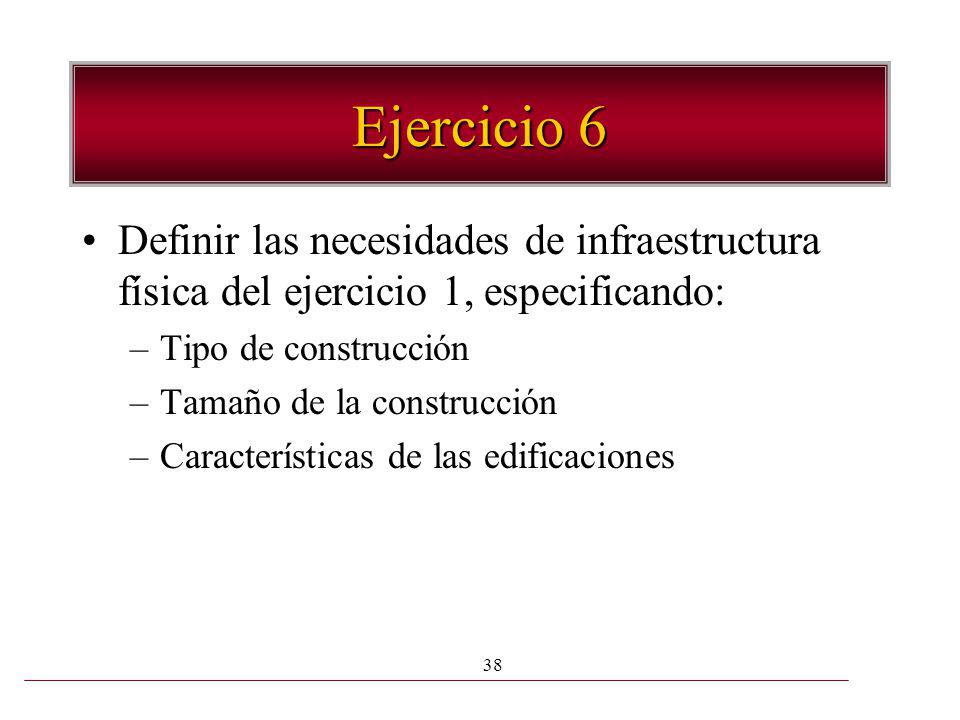 Ejercicio 6 Definir las necesidades de infraestructura física del ejercicio 1, especificando: Tipo de construcción.