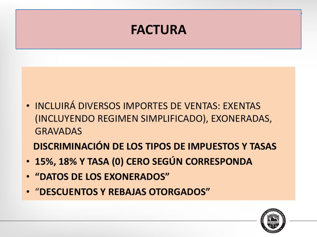 FACTURA INCLUIRÁ DIVERSOS IMPORTES DE VENTAS: EXENTAS (INCLUYENDO REGIMEN SIMPLIFICADO), EXONERADAS, GRAVADAS.