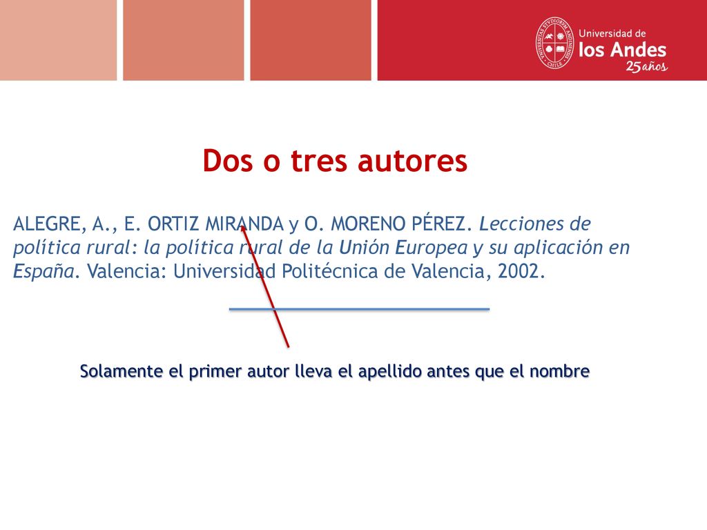 Solamente el primer autor lleva el apellido antes que el nombre