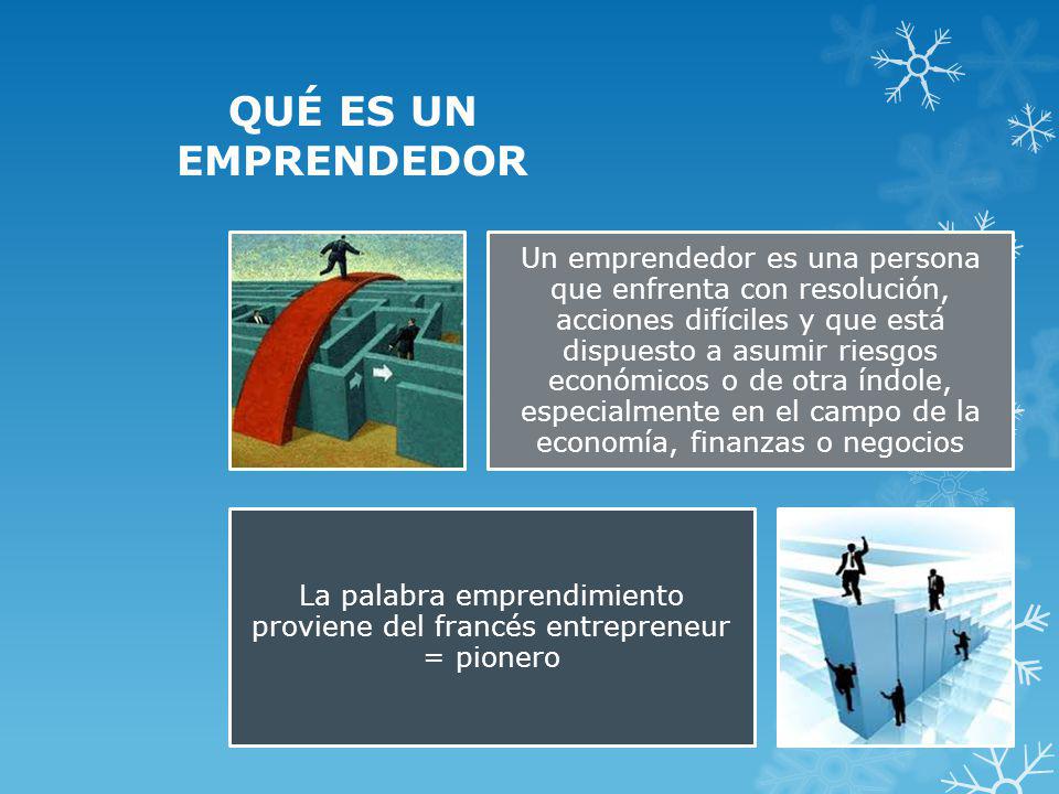 La palabra emprendimiento proviene del francés entrepreneur = pionero