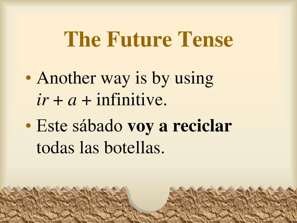 The Future Tense Another way is by using ir + a + infinitive.