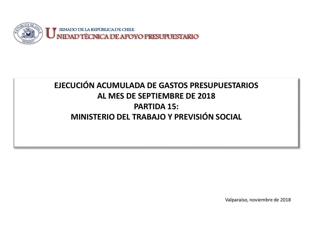 EJECUCIÓN ACUMULADA DE GASTOS PRESUPUESTARIOS AL MES DE SEPTIEMBRE DE 2018 PARTIDA 15: MINISTERIO DEL TRABAJO Y PREVISIÓN SOCIAL