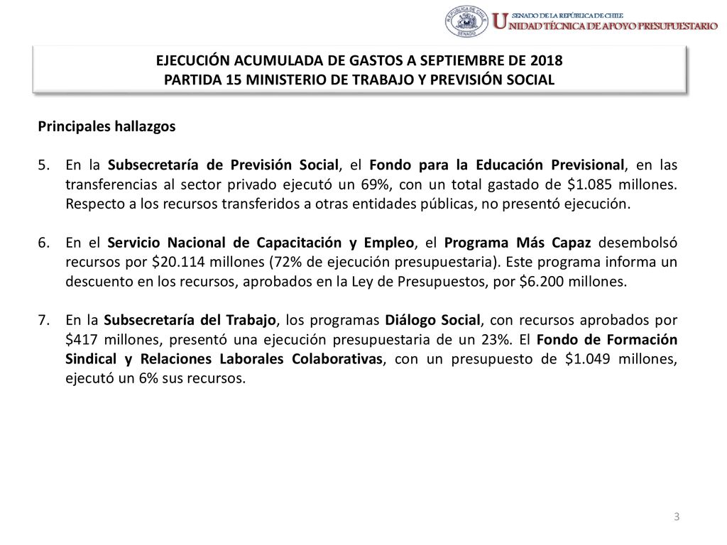 EJECUCIÓN ACUMULADA DE GASTOS A SEPTIEMBRE DE 2018 PARTIDA 15 MINISTERIO DE TRABAJO Y PREVISIÓN SOCIAL