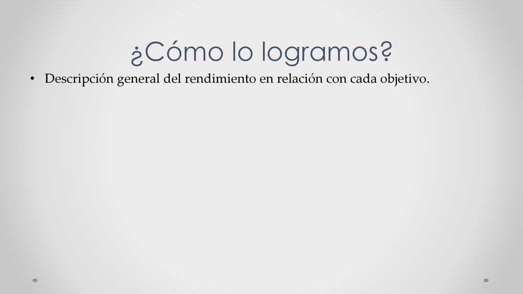 ¿Cómo lo logramos Descripción general del rendimiento en relación con cada objetivo.