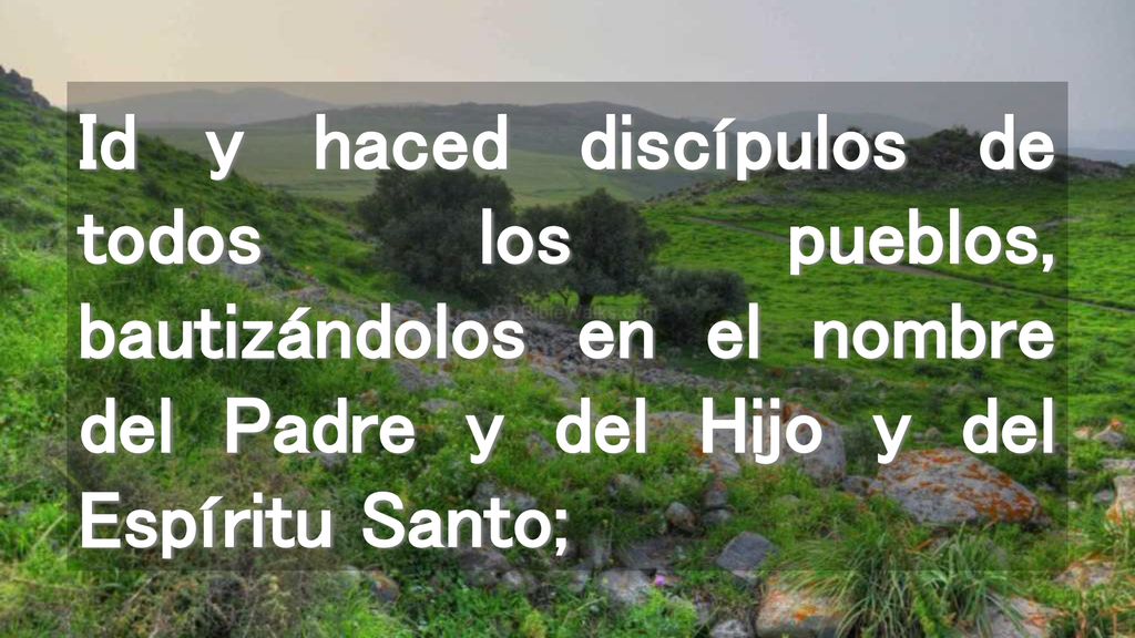 Id y haced discípulos de todos los pueblos, bautizándolos en el nombre del Padre y del Hijo y del Espíritu Santo;