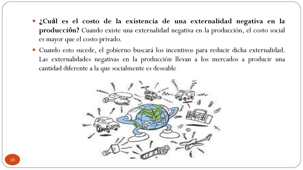 ¿Cuál es el costo de la existencia de una externalidad negativa en la producción Cuando existe una externalidad negativa en la producción, el costo social es mayor que el costo privado.