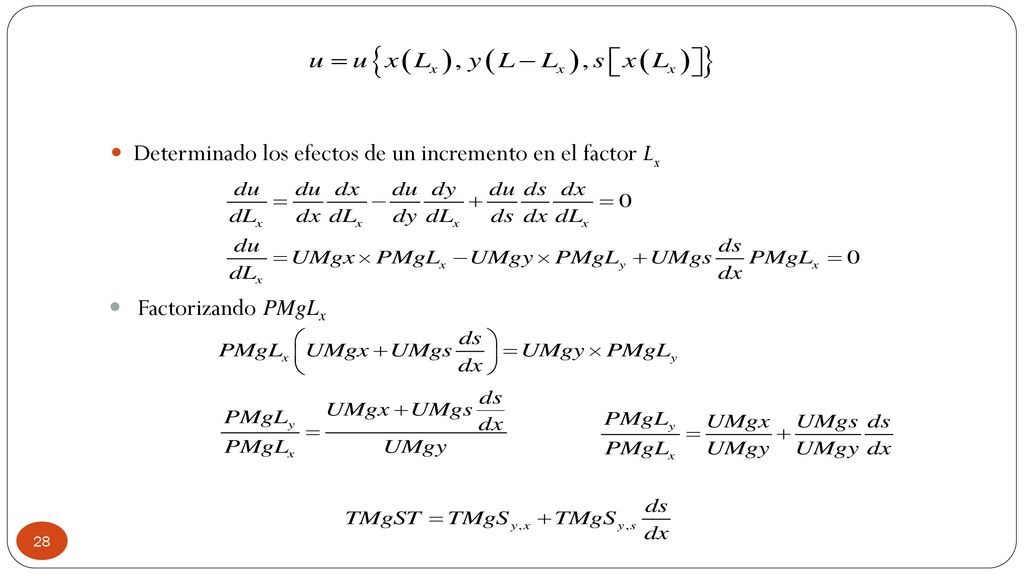 Determinado los efectos de un incremento en el factor Lx