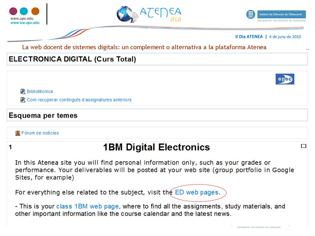 La web docent de sistemes digitals: un complement o alternativa a la plataforma Atenea