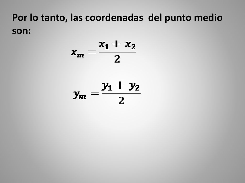 Por lo tanto, las coordenadas del punto medio son: