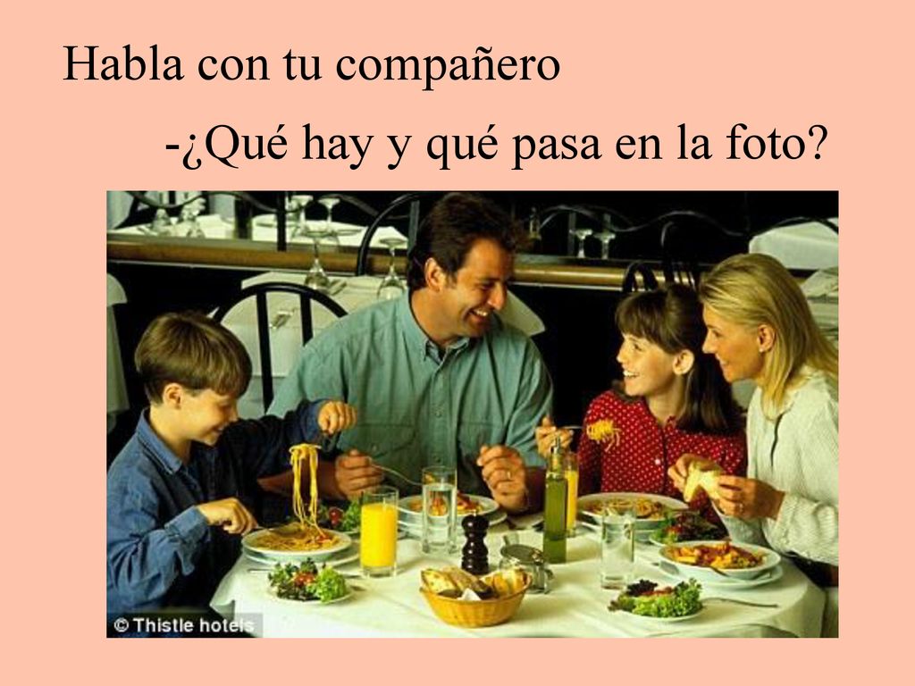 Habla con tu compañero -¿Qué hay y qué pasa en la foto