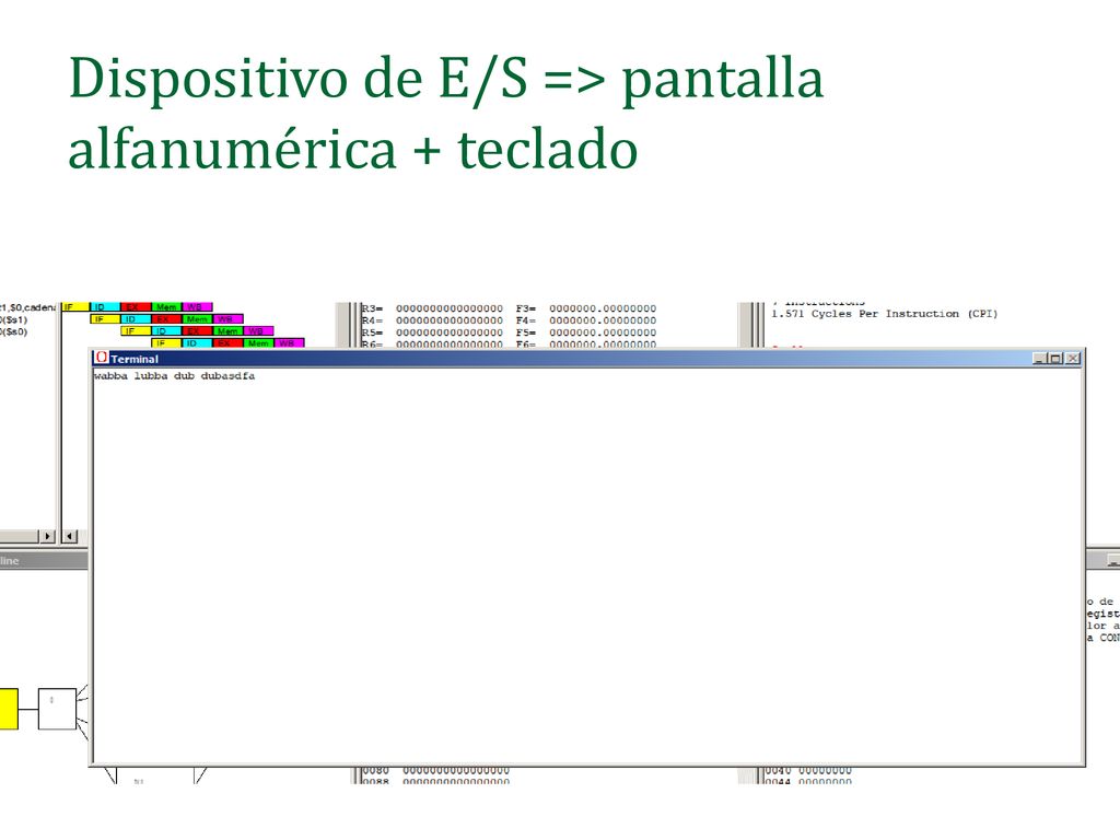 Dispositivo de E/S => pantalla alfanumérica + teclado