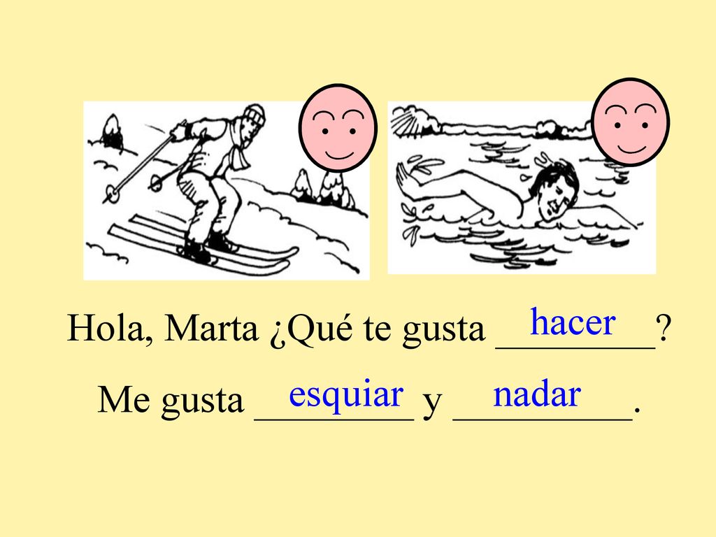 Hola, Marta ¿Qué te gusta ________ Me gusta ________ y _________.