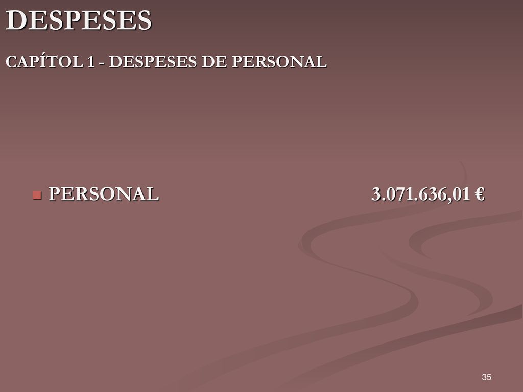 DESPESES CAPÍTOL 1 - DESPESES DE PERSONAL PERSONAL ,01 € 35