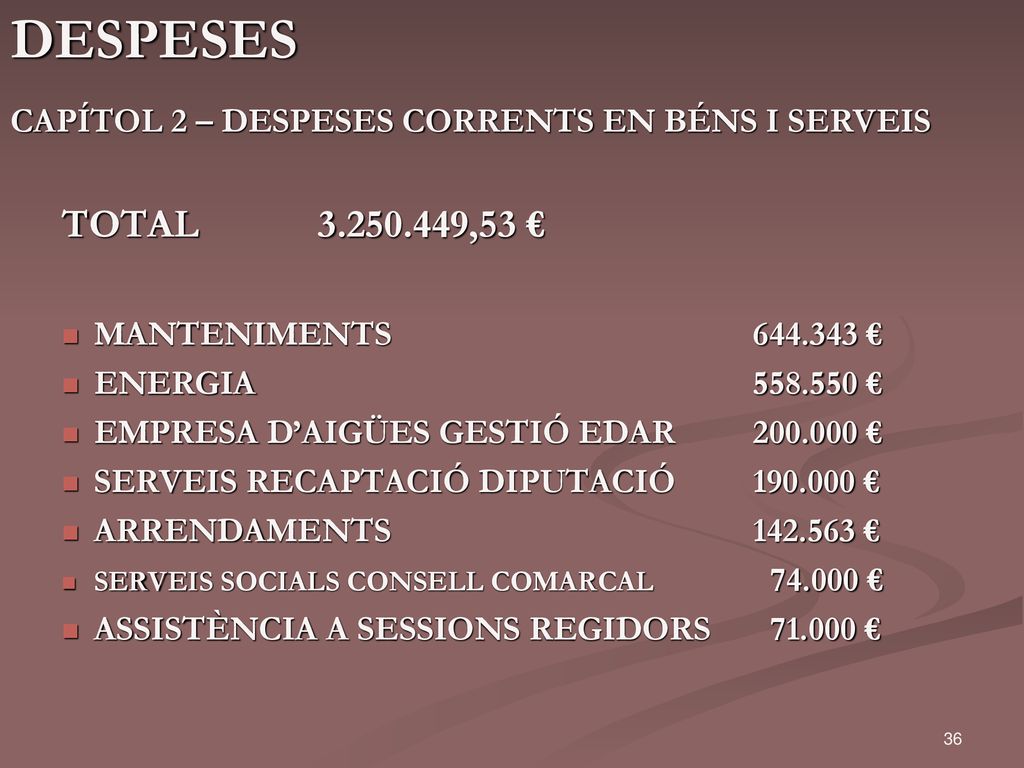 DESPESES CAPÍTOL 2 – DESPESES CORRENTS EN BÉNS I SERVEIS. TOTAL ,53 € MANTENIMENTS €