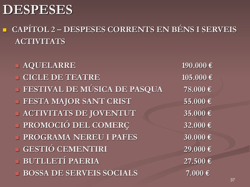 DESPESES CAPÍTOL 2 – DESPESES CORRENTS EN BÉNS I SERVEIS ACTIVITATS