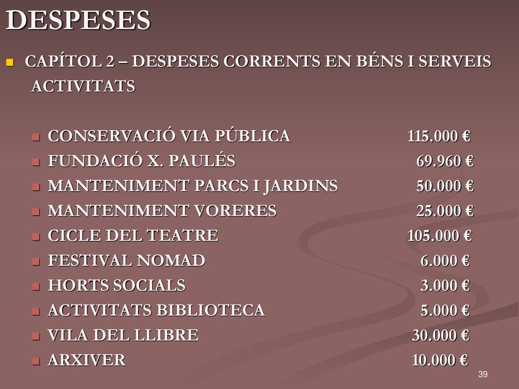 DESPESES CAPÍTOL 2 – DESPESES CORRENTS EN BÉNS I SERVEIS ACTIVITATS
