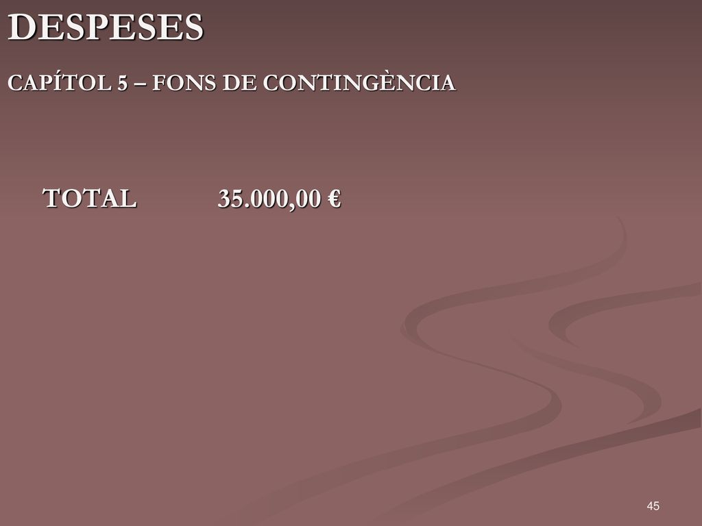 DESPESES CAPÍTOL 5 – FONS DE CONTINGÈNCIA TOTAL ,00 € 45