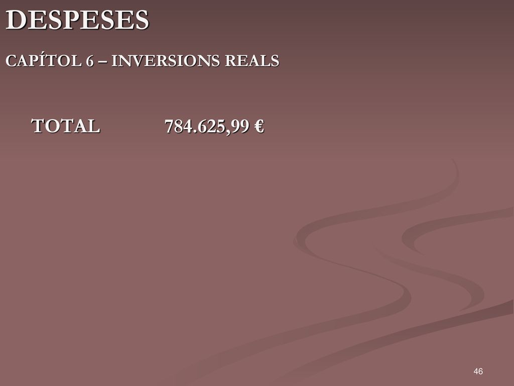 DESPESES CAPÍTOL 6 – INVERSIONS REALS TOTAL ,99 € 46