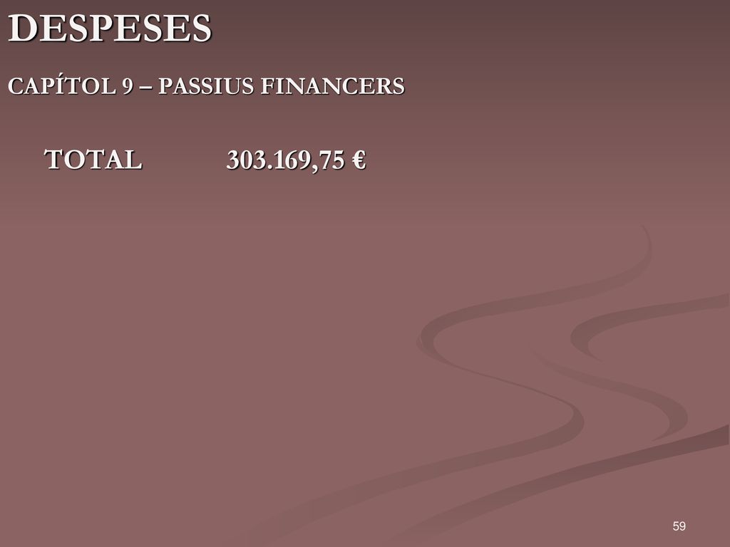 DESPESES CAPÍTOL 9 – PASSIUS FINANCERS TOTAL ,75 € 59