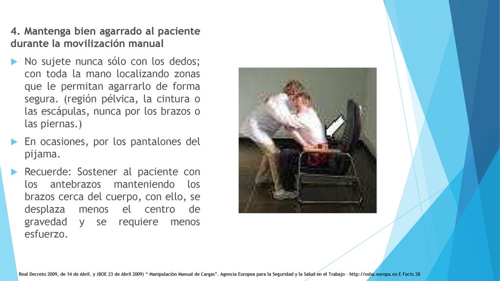 4. Mantenga bien agarrado al paciente durante la movilización manual