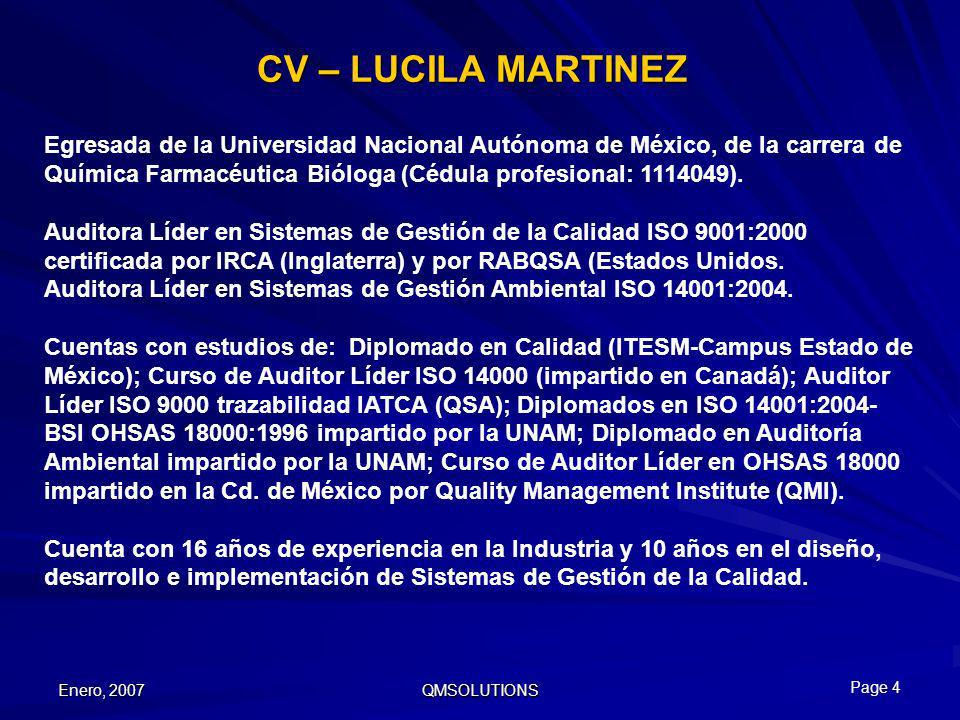 CV – LUCILA MARTINEZ Egresada de la Universidad Nacional Autónoma de México, de la carrera de.