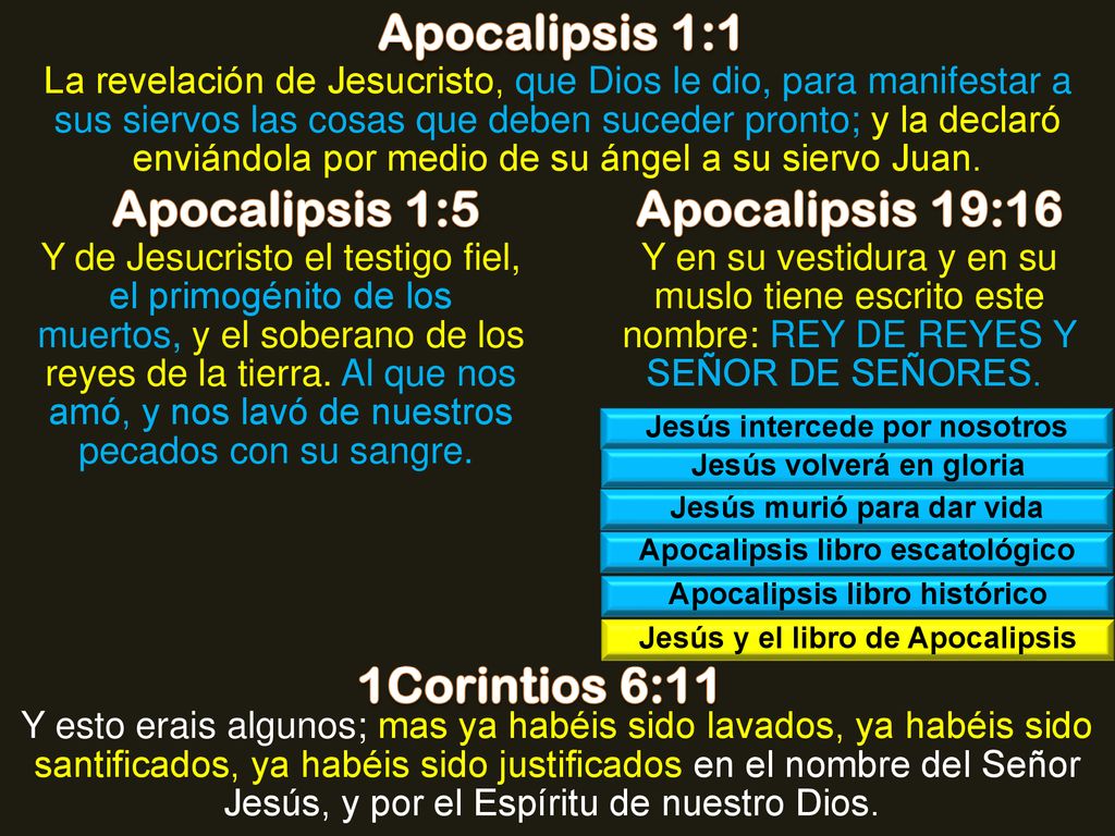 Apocalipsis 1:1 Apocalipsis 1:5 Apocalipsis 19:16 1Corintios 6:11