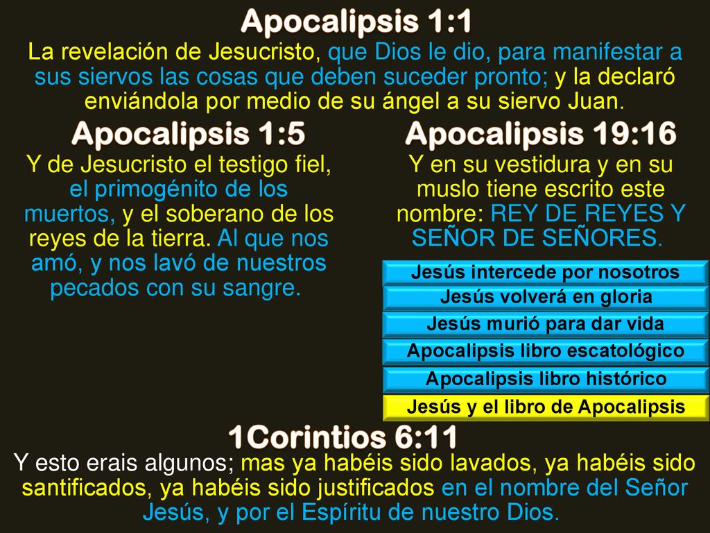 Apocalipsis 1:1 Apocalipsis 1:5 Apocalipsis 19:16 1Corintios 6:11