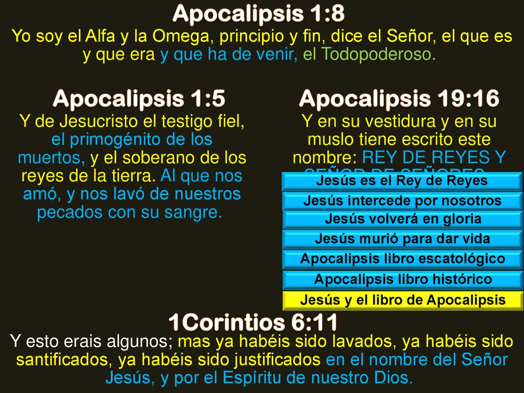 Apocalipsis 1:8 Apocalipsis 1:5 Apocalipsis 19:16 1Corintios 6:11