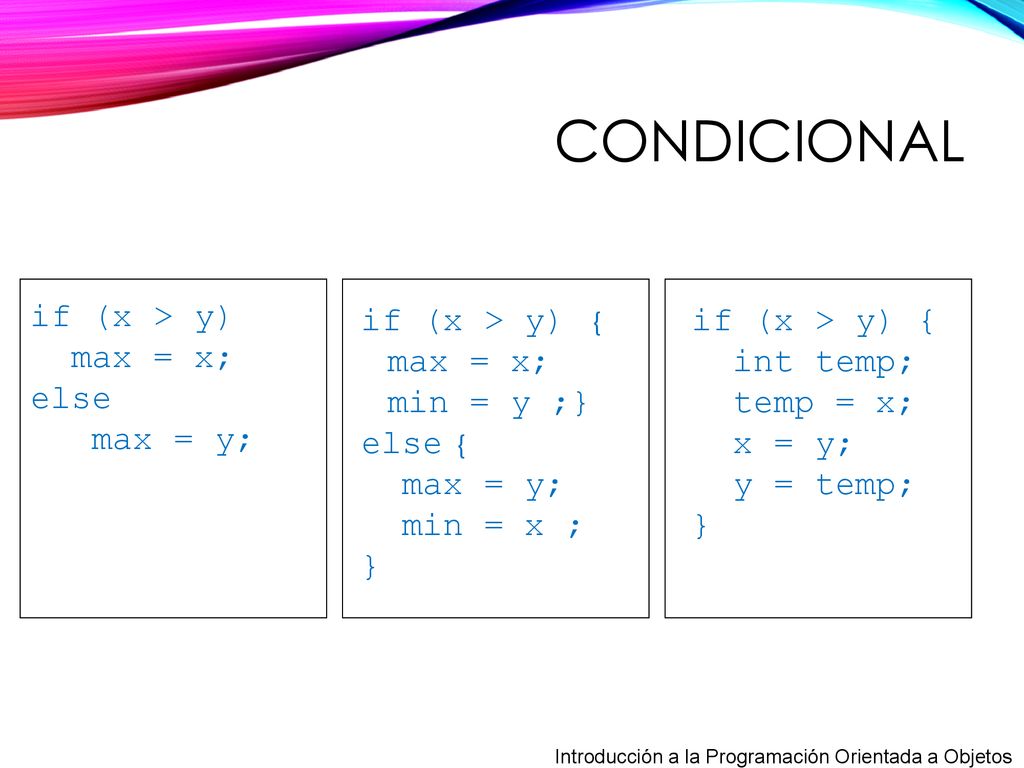 Condicional if (x > y) max = x; else max = y;
