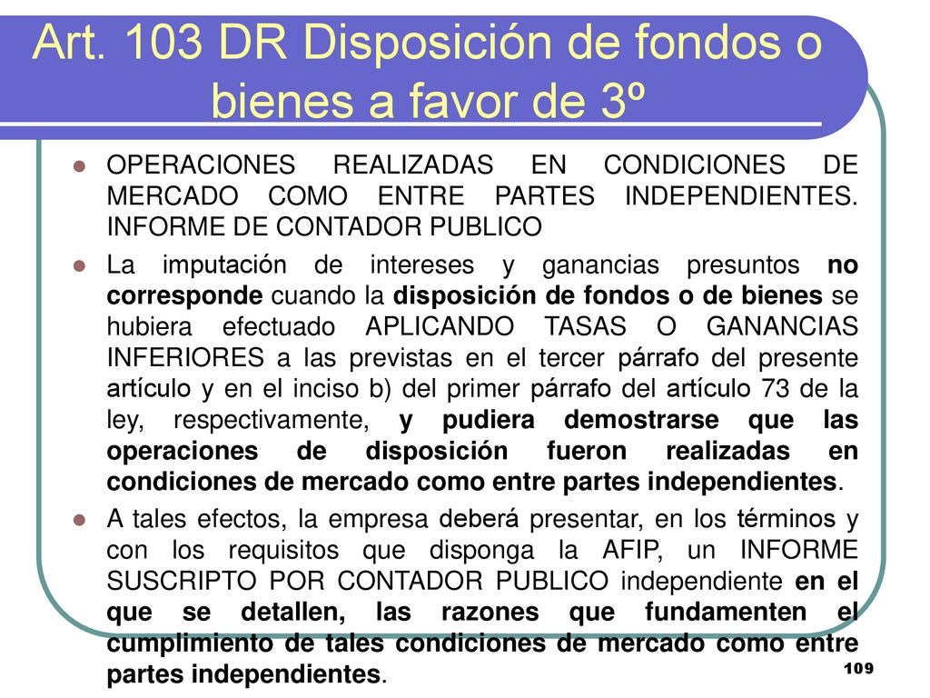 Art. 103 DR Disposición de fondos o bienes a favor de 3º