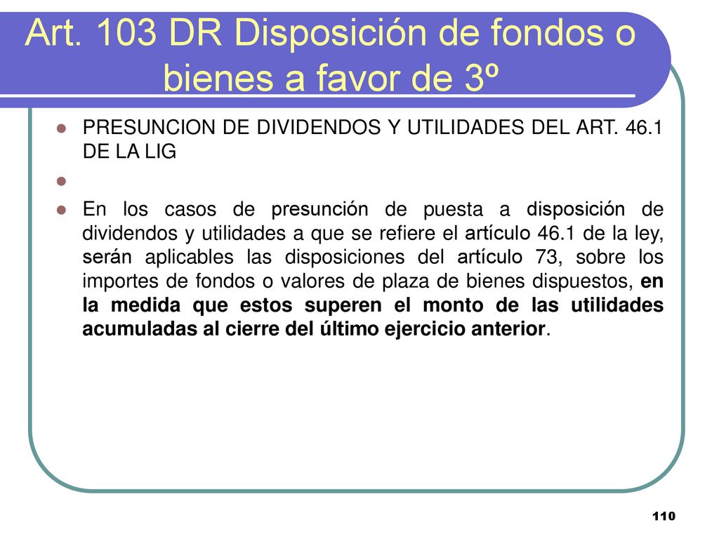 Art. 103 DR Disposición de fondos o bienes a favor de 3º