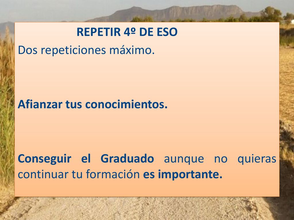 REPETIR 4º DE ESO Dos repeticiones máximo. Afianzar tus conocimientos.