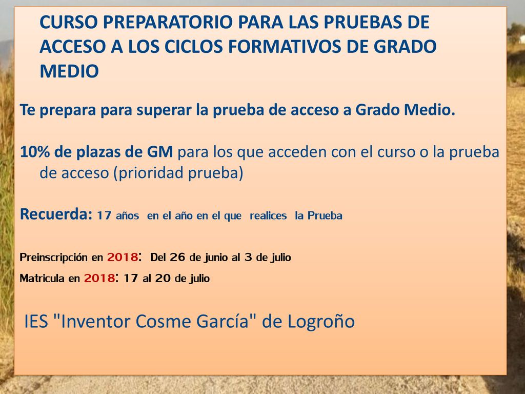 CURSO PREPARATORIO PARA LAS PRUEBAS DE ACCESO A LOS CICLOS FORMATIVOS DE GRADO MEDIO