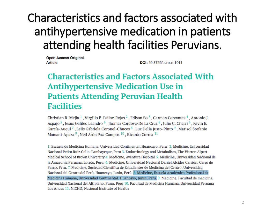 Characteristics and factors associated with antihypertensive medication in patients attending health facilities Peruvians.
