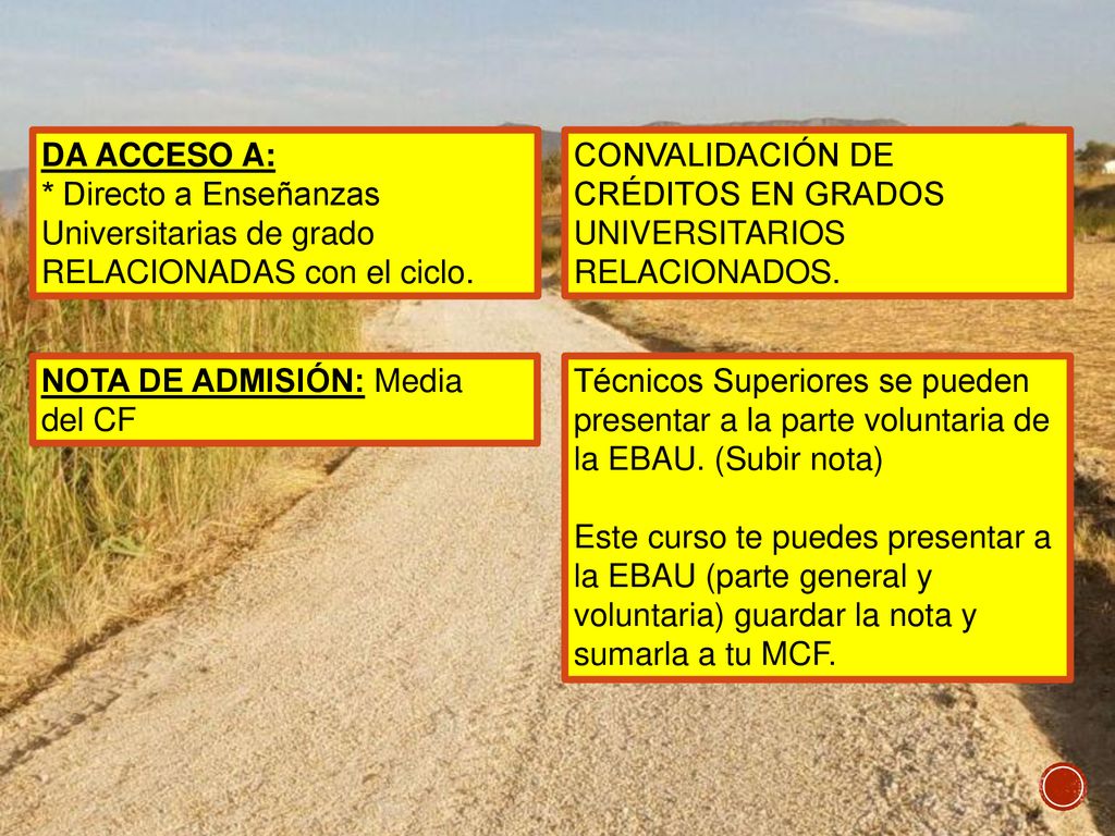 DA ACCESO A: * Directo a Enseñanzas Universitarias de grado RELACIONADAS con el ciclo.