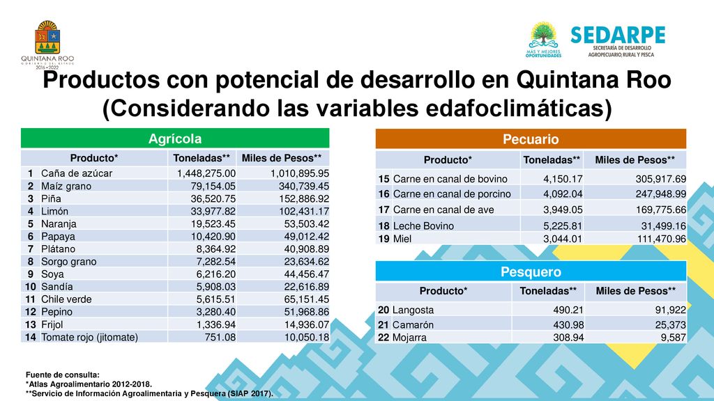 Productos con potencial de desarrollo en Quintana Roo (Considerando las variables edafoclimáticas)
