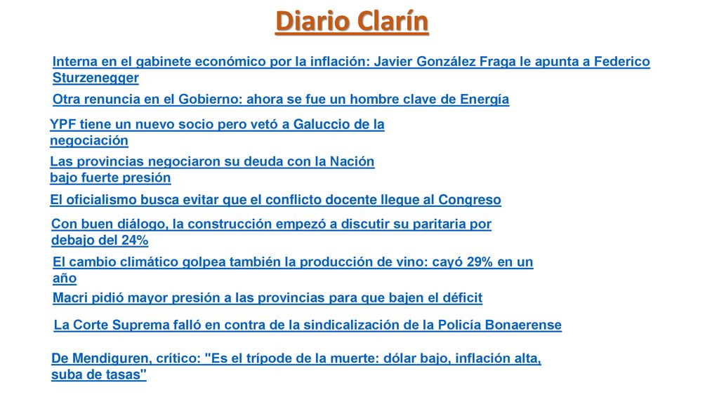 Diario Clarín Interna en el gabinete económico por la inflación: Javier González Fraga le apunta a Federico Sturzenegger.