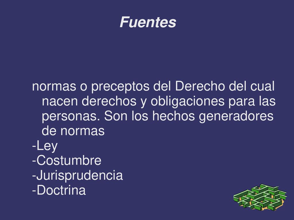 Fuentes normas o preceptos del Derecho del cual nacen derechos y obligaciones para las personas. Son los hechos generadores de normas.