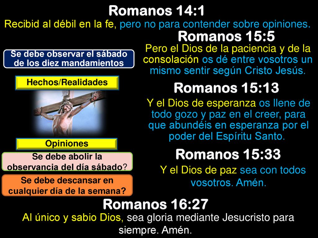 Romanos 14:1 Romanos 15:5 Romanos 15:13 Romanos 15:33 Romanos 16:27